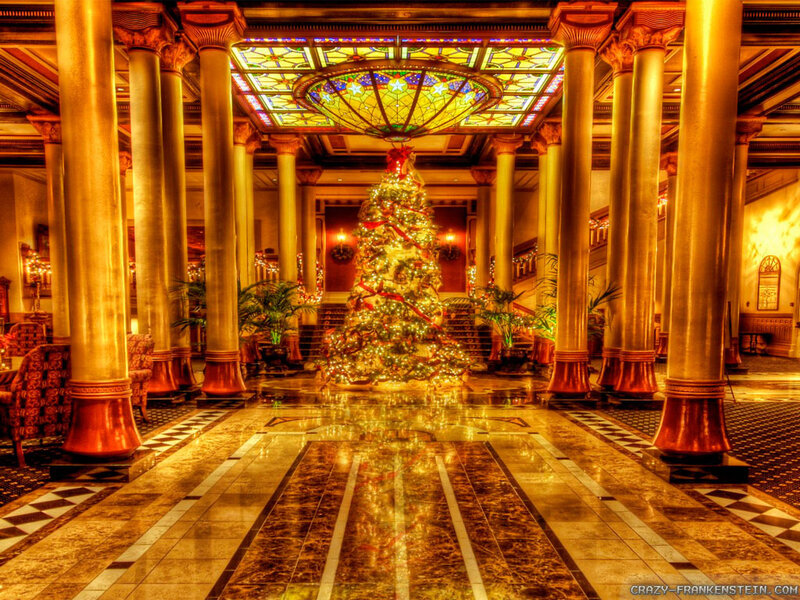 Christmas Tree in Lobby — Gold, Festive, Winter
