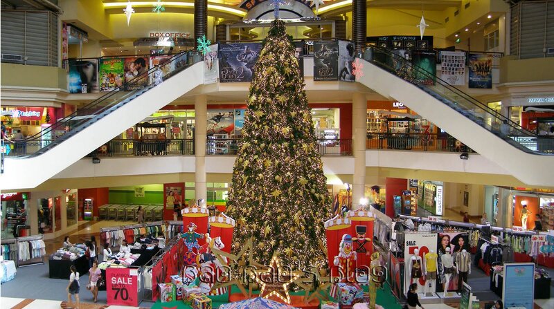 Christmas Tree in Mall — Green, Festive, Night