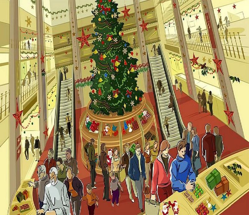 Christmas Tree in Mall — Green, Festive