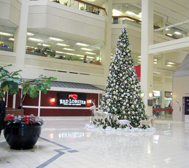 Christmas Tree in Mall — White, Festive, Winter, Photograph