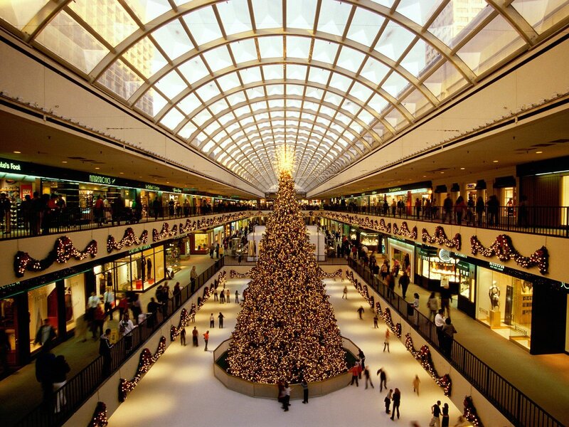 Christmas Tree in Mall — White, Festive, Winter