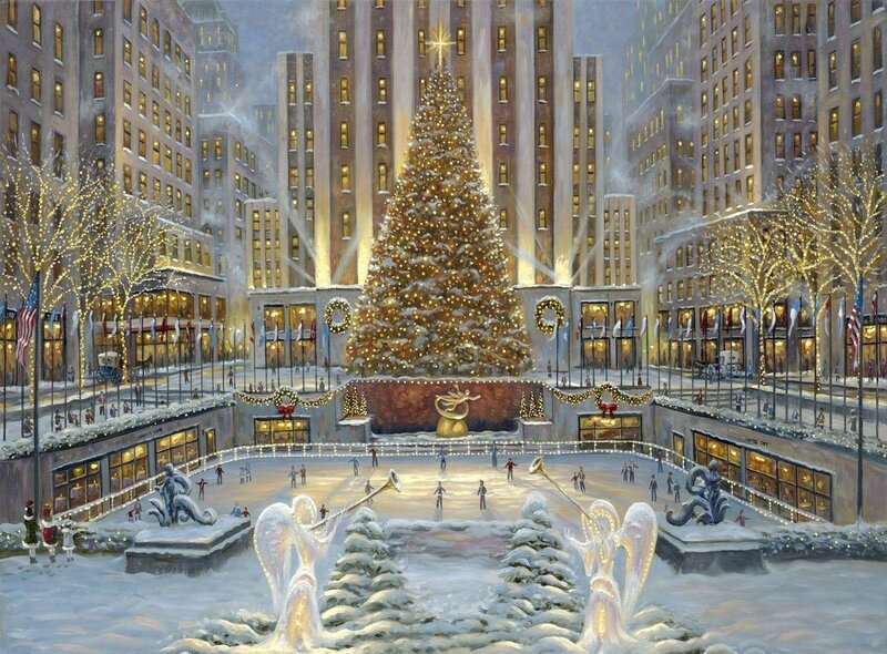 Christmas Tree in Plaza — White, Festive