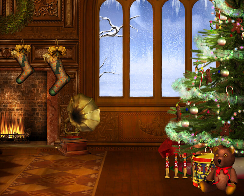 Christmas Tree in Room — Green, Festive