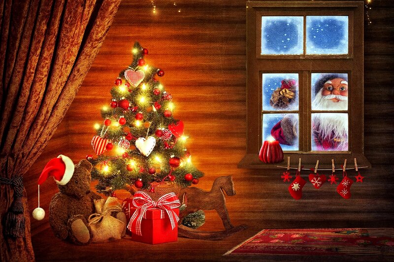 Christmas Tree in Room — Red, Cozy, Night