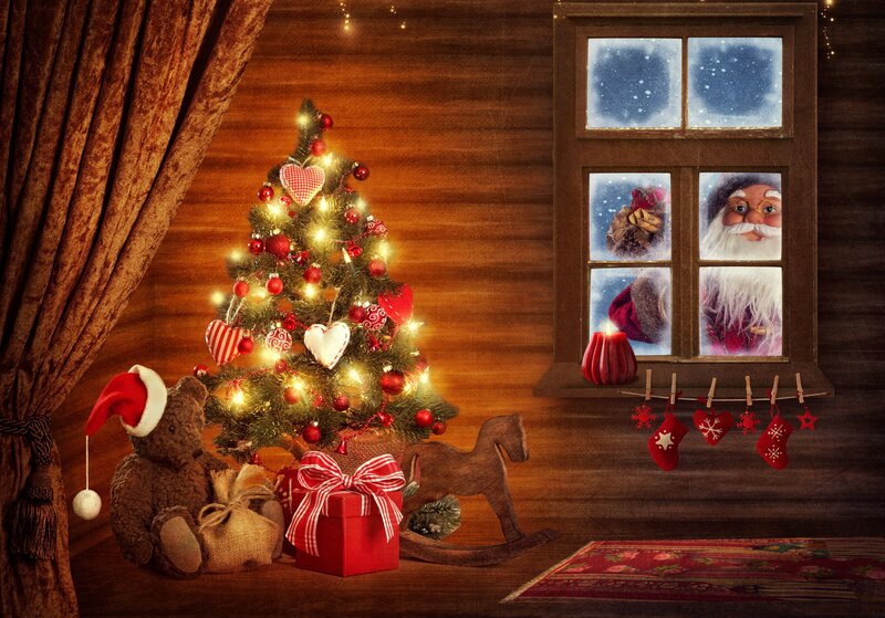 Christmas Tree in Room — Red, Cozy