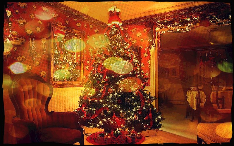 Christmas Tree in Room — Red, Festive