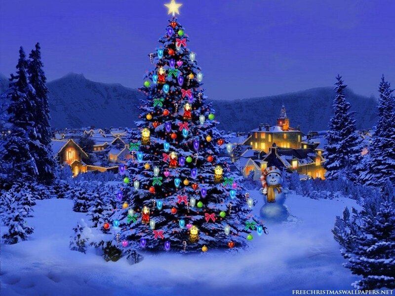 Christmas Tree in Snow — Blue, Festive, Night, Digital Art