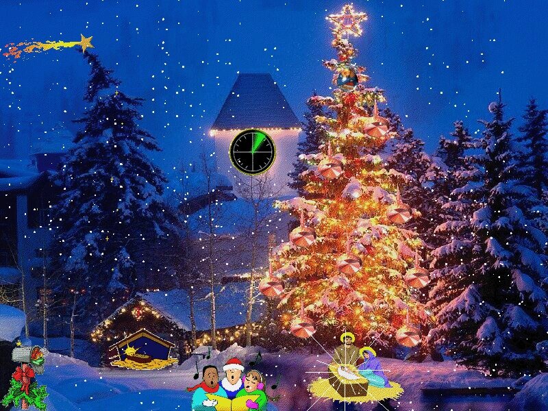 Christmas Tree in Snow — Blue, Festive, Night