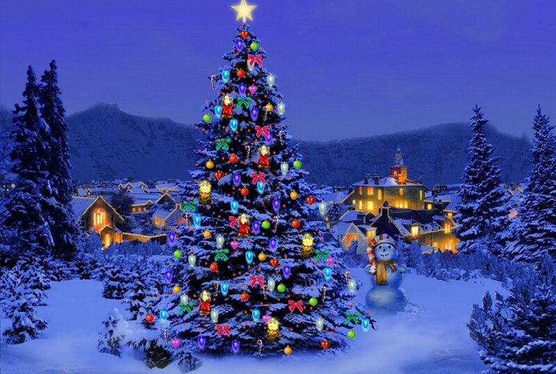 Christmas Tree in Snow — Blue, Festive