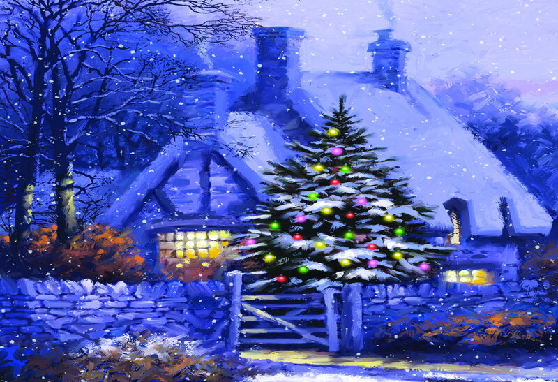 Christmas Tree in Snow — Blue, Peaceful