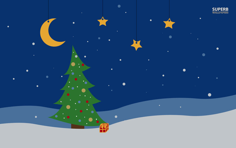 Christmas Tree in Snow — Blue, Serene, Night, Digital Art