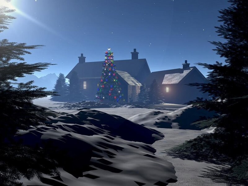 Christmas Tree in Snow — Blue, Serene, Night