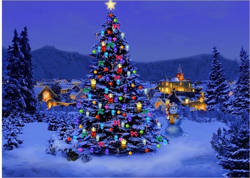 Christmas Tree in Snow — Blue