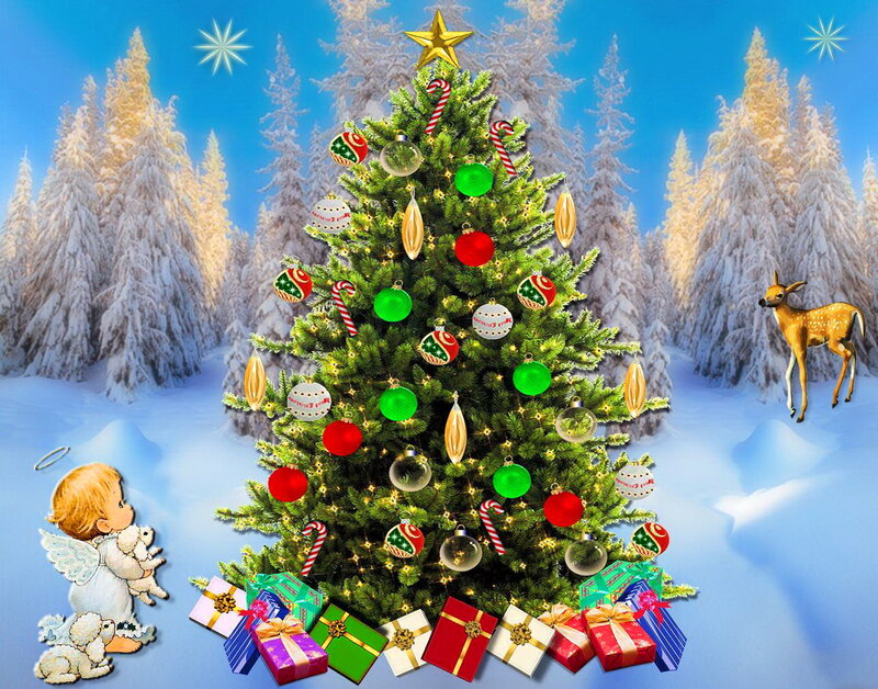 Christmas Tree in Snow — Green, Festive, Winter