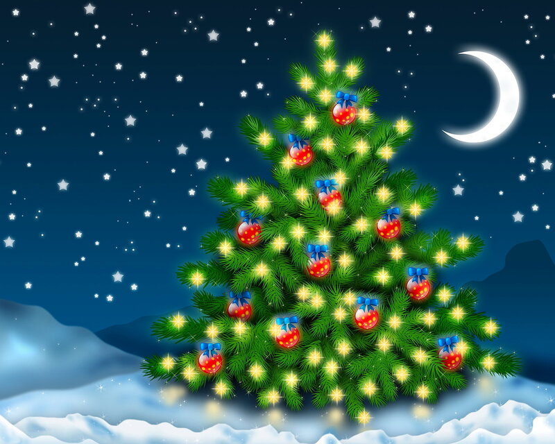 Christmas Tree in Snow — Green, Serene