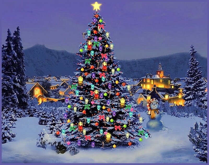 Christmas Tree in Snow — Purple