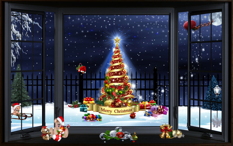 Christmas Tree in Snow — Red, Festive