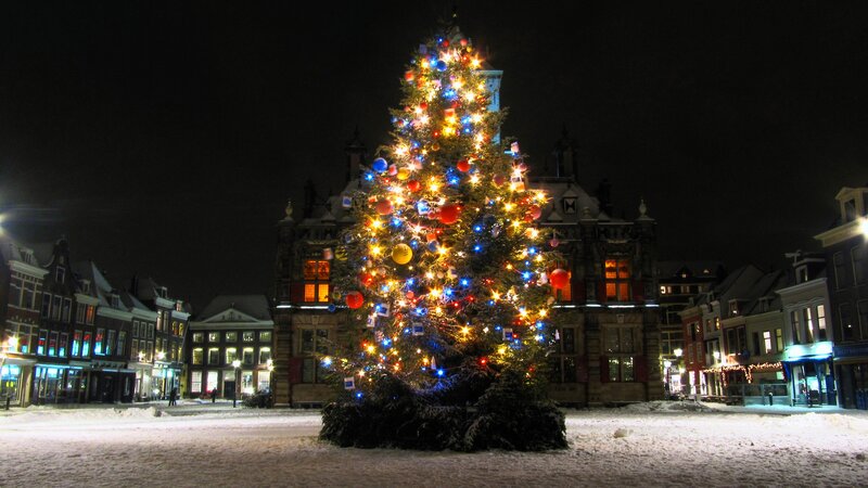 Christmas Tree in Snow — White, Festive, Night