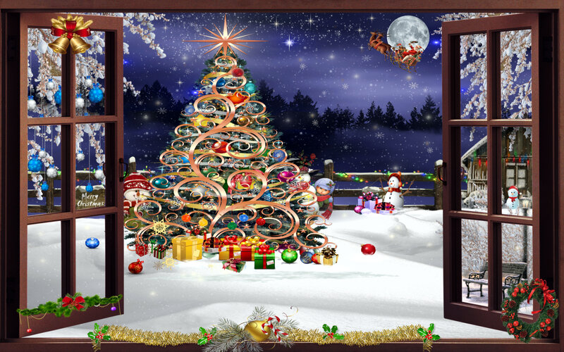 Christmas Tree in Snow — White, Festive