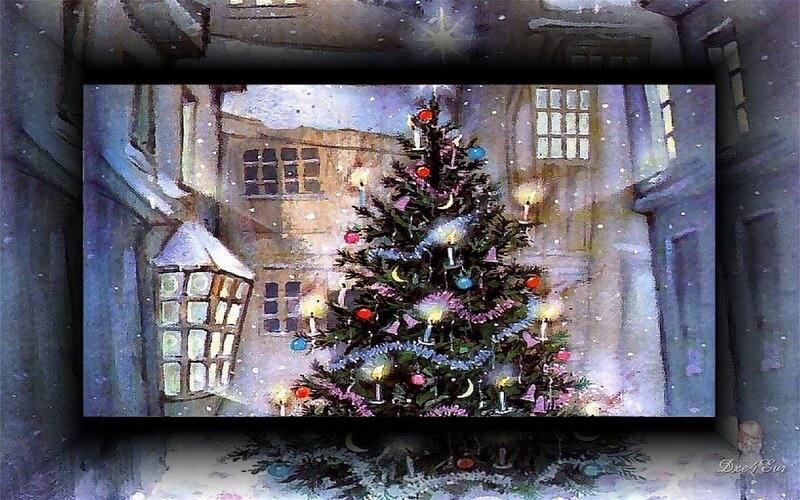 Christmas tree in snowy alley