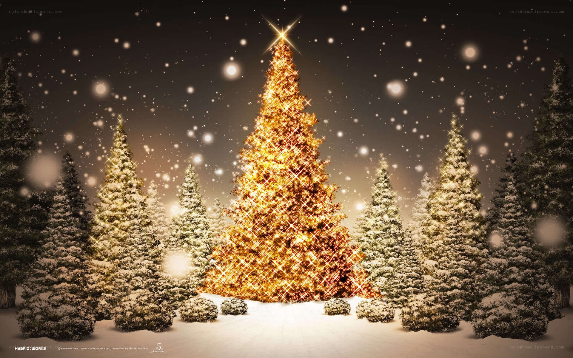 Christmas tree in snowy forest