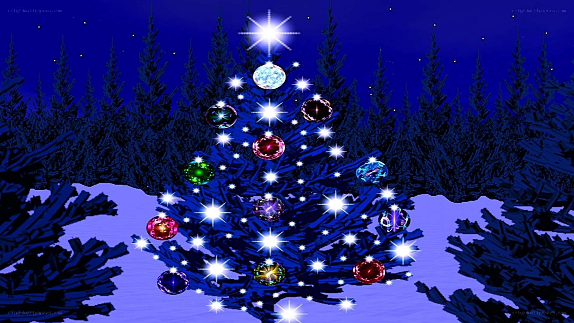 Christmas tree in snowy forest