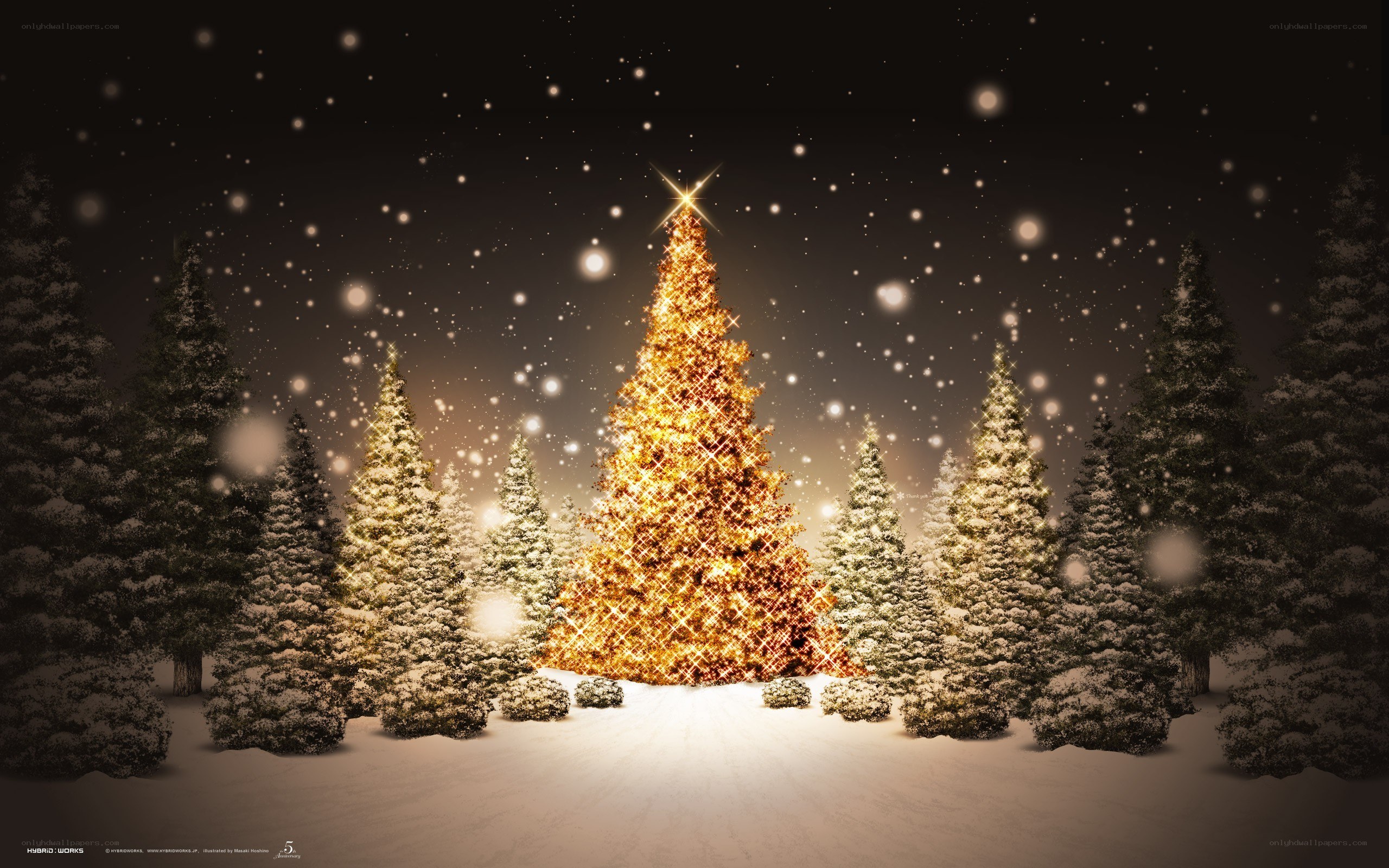 Christmas tree in snowy forest