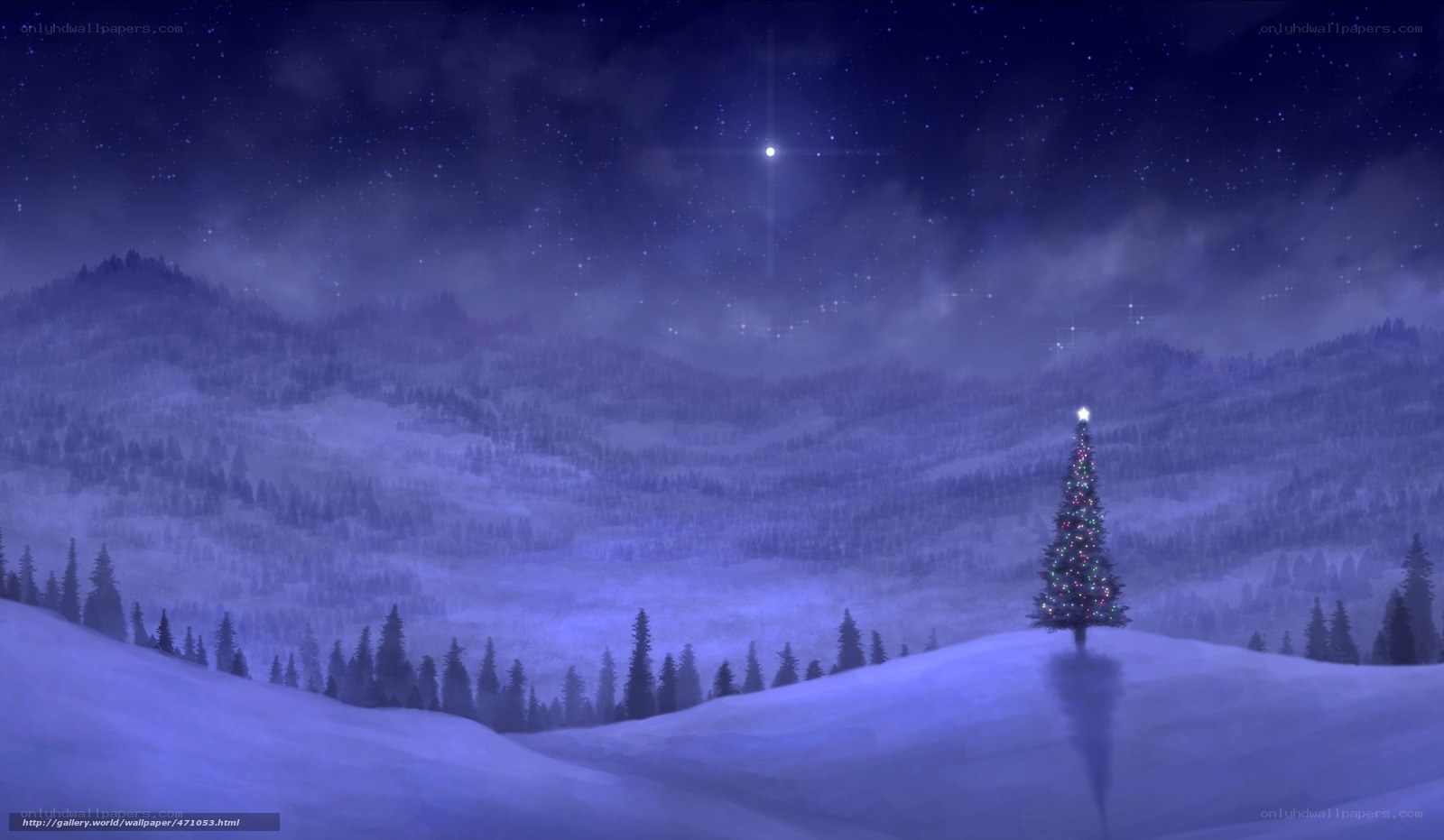 Christmas tree in snowy landscape