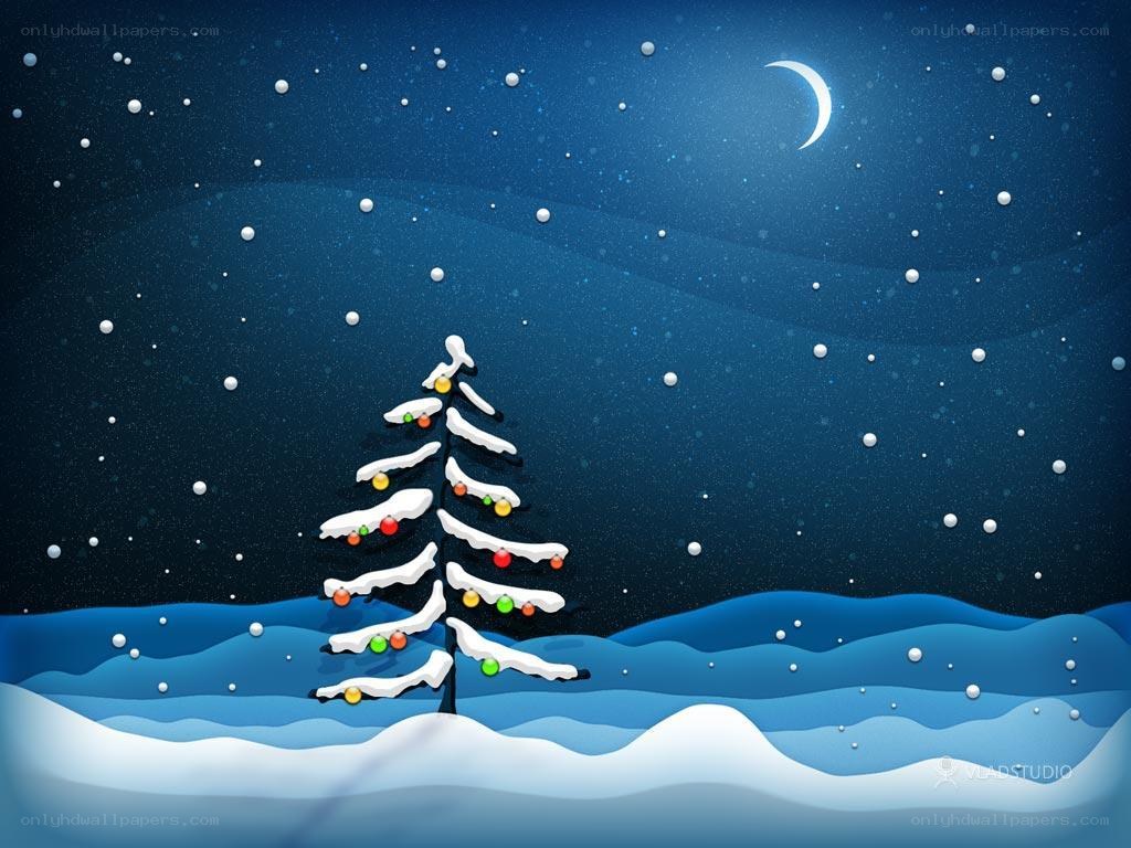 Christmas tree in snowy night