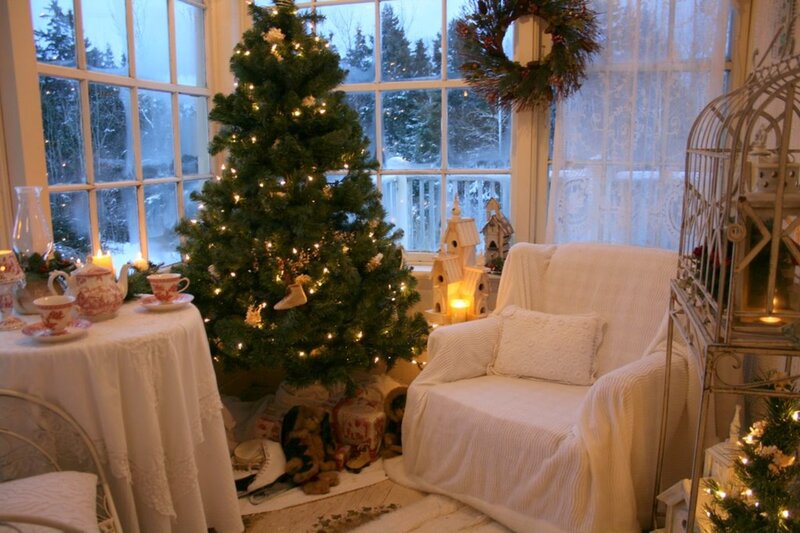 Christmas Tree in Sunroom — White