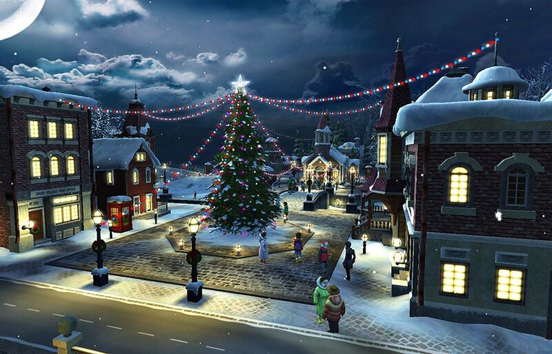 Christmas Tree in Town Square — Blue, Festive, Night, 3d Render