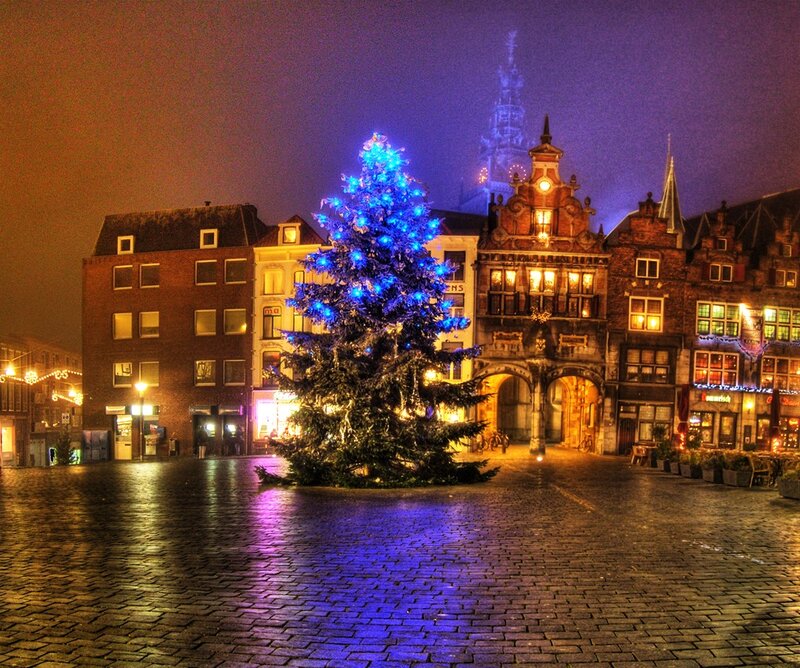 Christmas Tree in Town Square — Blue, Festive