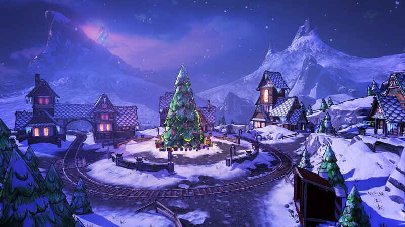 Christmas Tree in Village — Blue, Festive