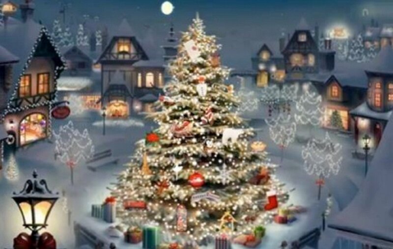 Christmas Tree in Village — White