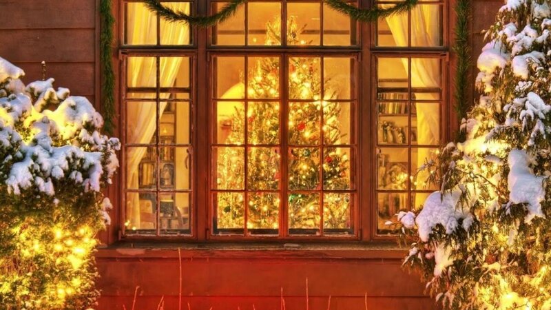 Christmas Tree in Window — Yellow, Cozy, Winter