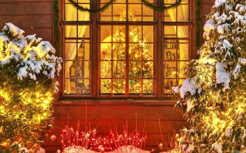 Christmas Tree in Window — Yellow