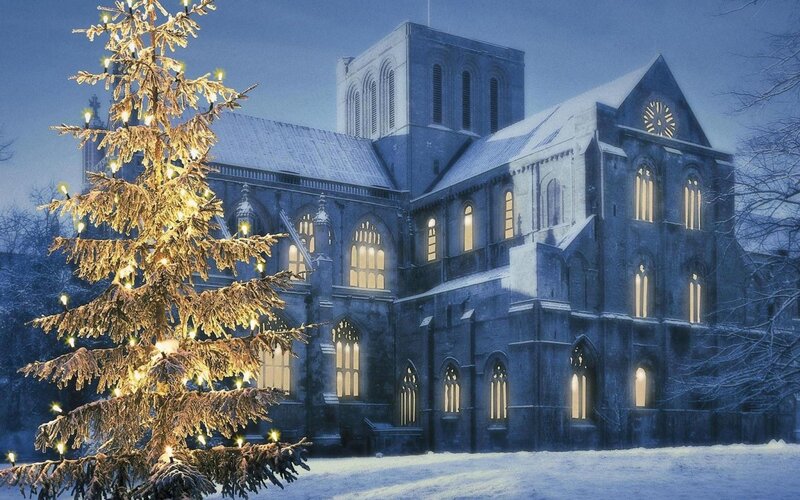 Christmas Tree Near Cathedral — Blue