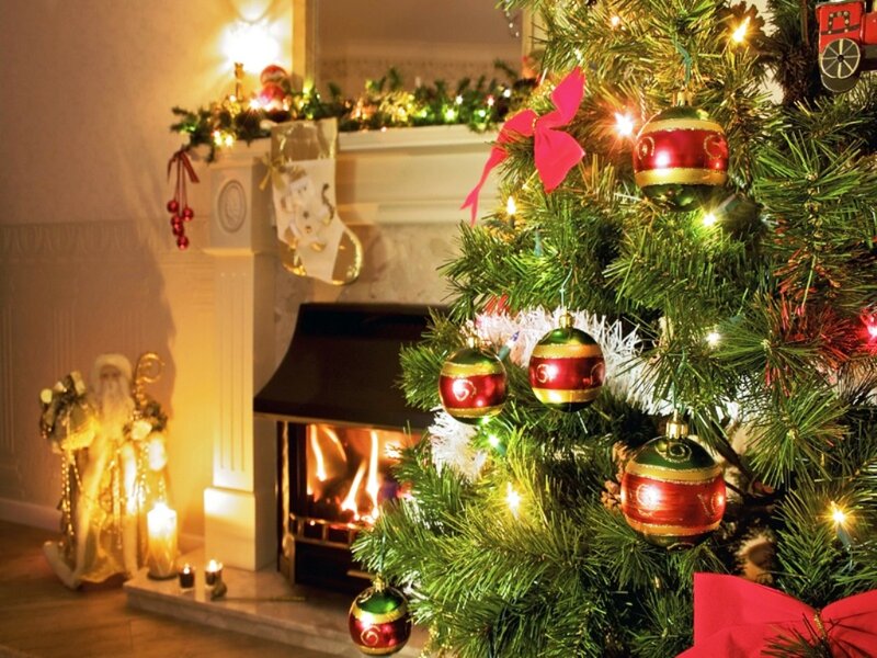 Christmas Tree Near Fireplace