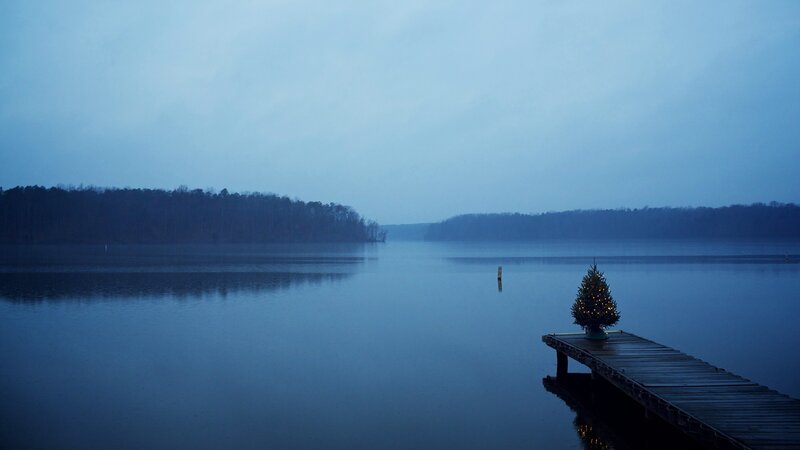 Christmas Tree on Dock — Blue