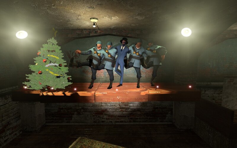 Christmas tree on stage with characters
