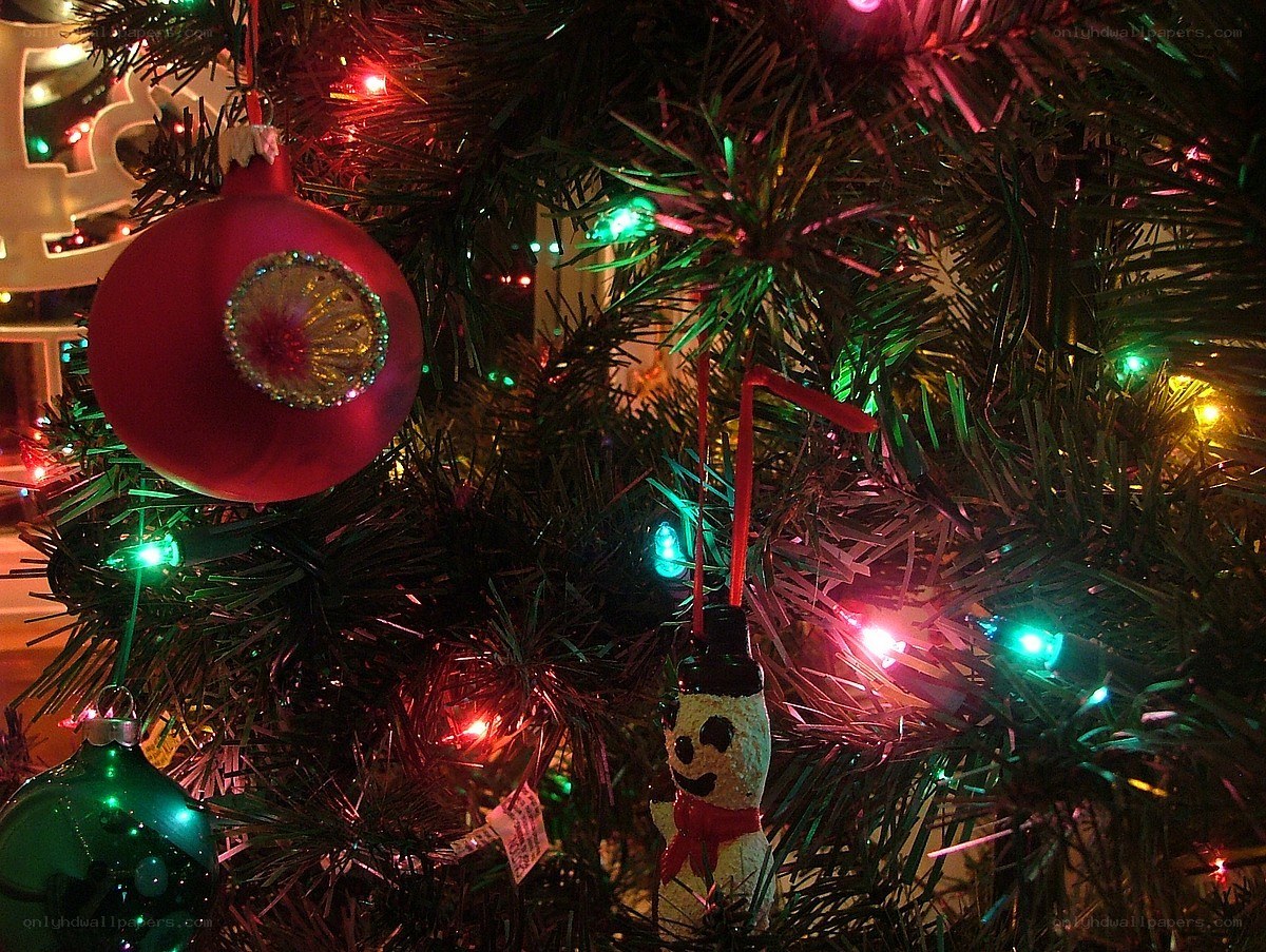 Christmas tree ornaments and lights