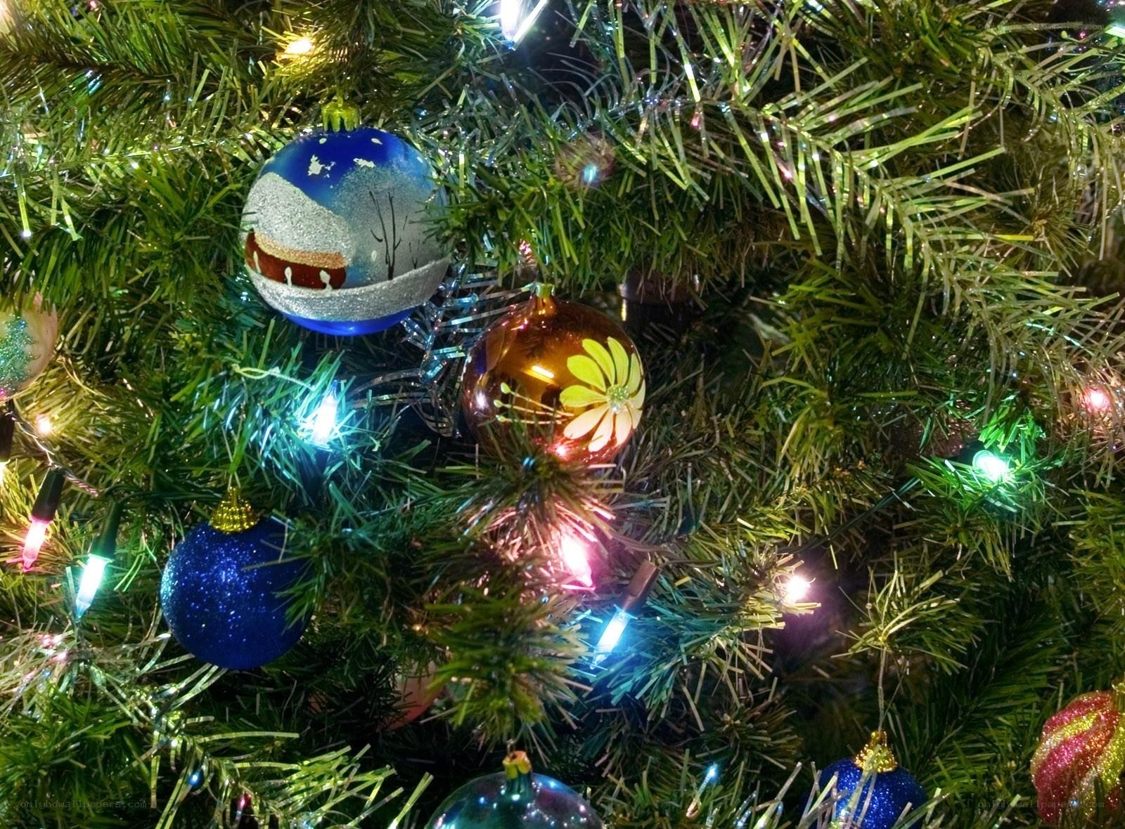 Christmas tree ornaments and lights