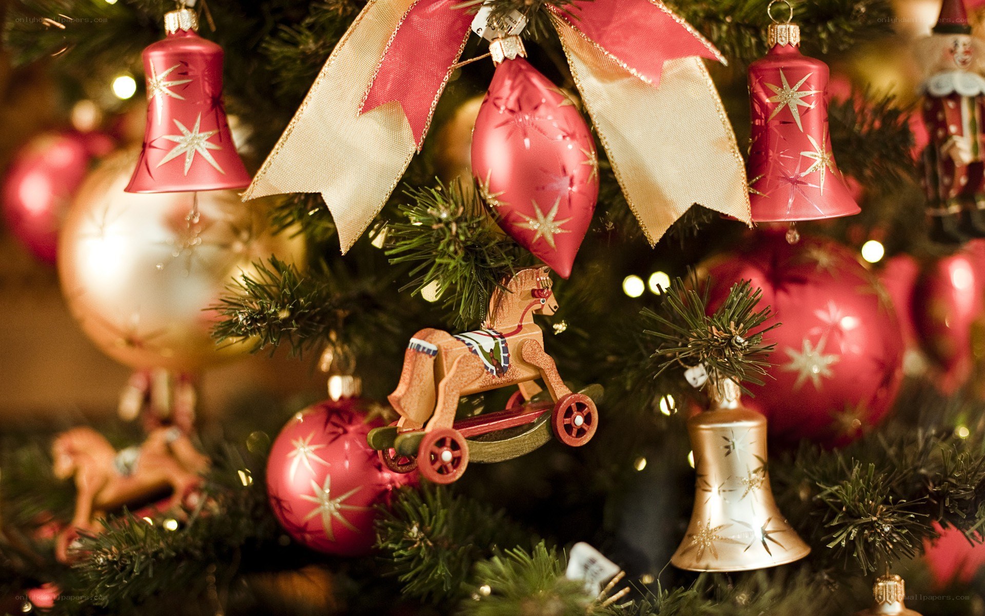 Christmas tree ornaments close-up