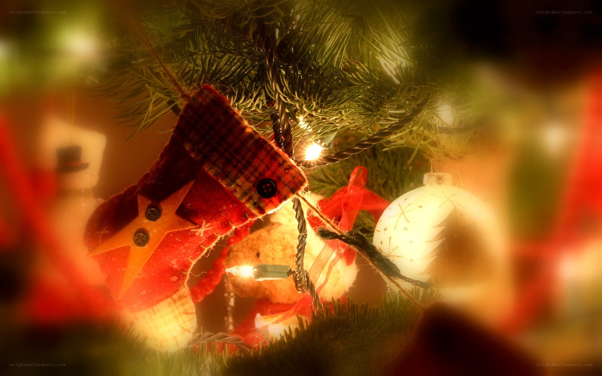 Christmas tree ornaments close-up