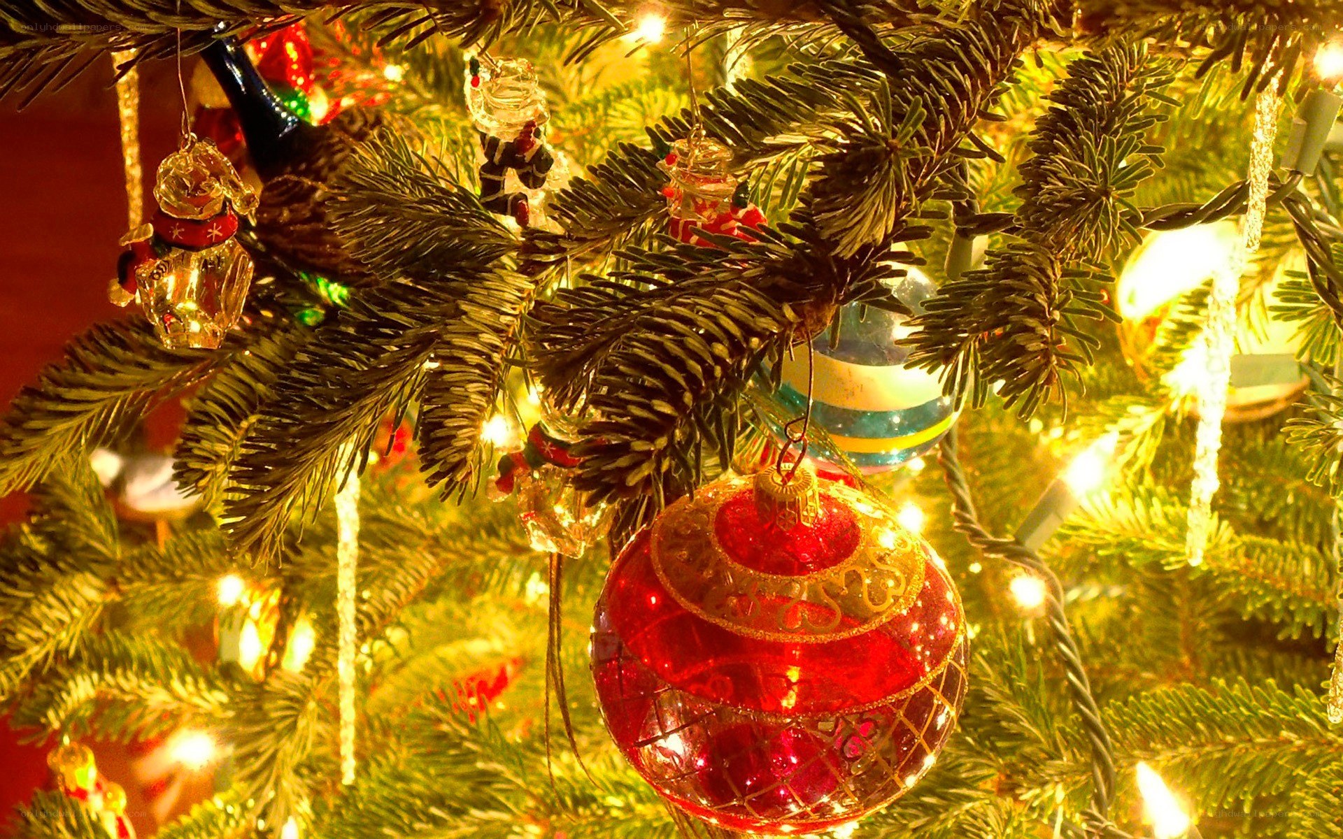 Christmas tree ornaments close-up