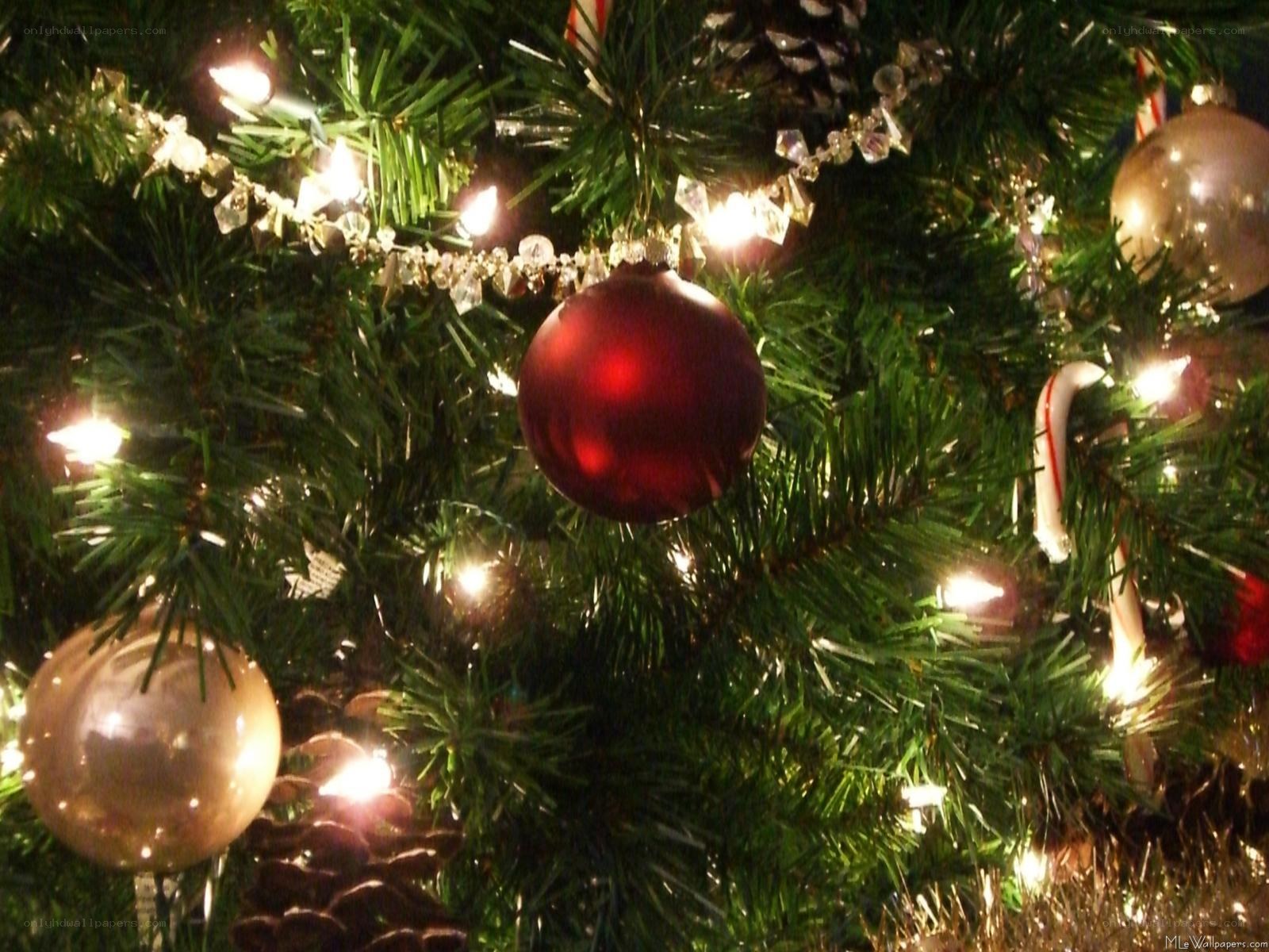 Christmas tree ornaments close-up