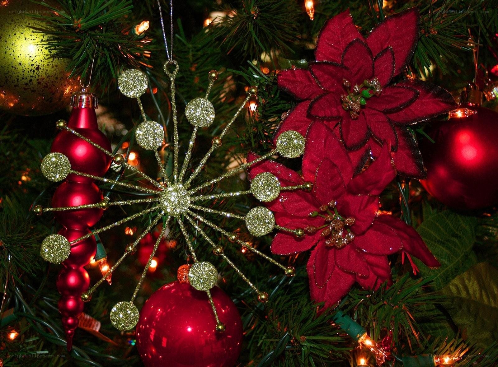 Christmas tree ornaments close-up