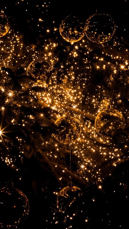 Christmas Tree Ornaments — Gold, Festive, Night, Photograph