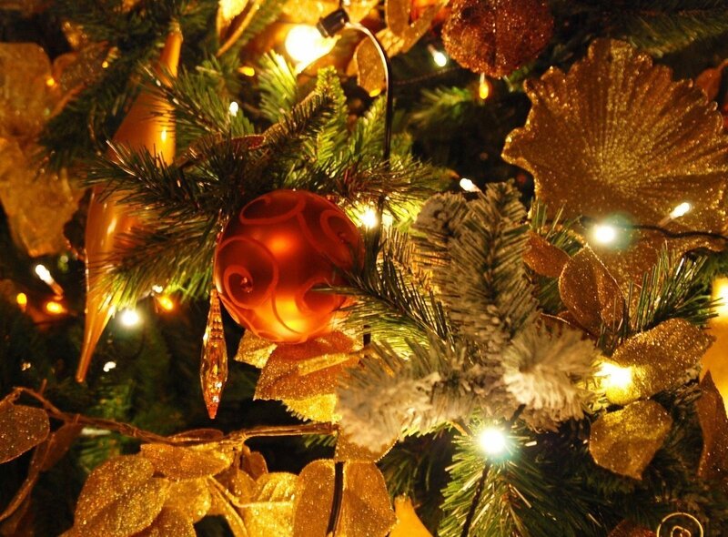 Christmas Tree Ornaments — Gold, Festive, Night