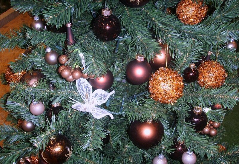 Christmas Tree Ornaments — Green, Festive, Winter, Photograph, Butterfly